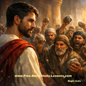 angry crowd threathening to stone Jesus