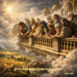Angels and saints watching events on earth