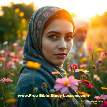 arab woman in flowery meadow 