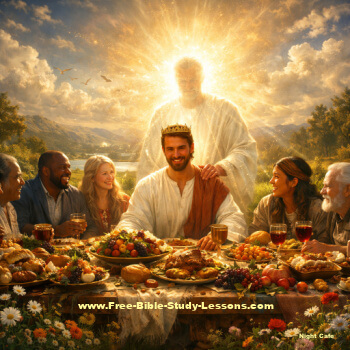 Jesus and Christian at banqueting table with the Father