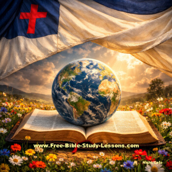 a world on a Bible under a Christian flag