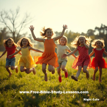 Children dancing in meadow