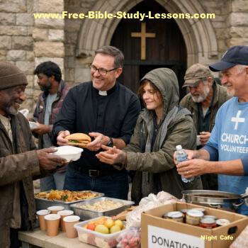Church members serving food to the poor