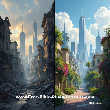 Two cities, one in ruins, one prospering