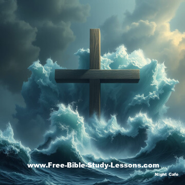 Cross pounded by waves