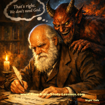 devil encouraging Charles Darwin