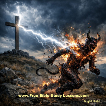 Devil being struck by lightning from Cross