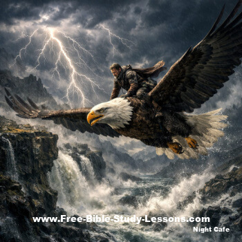 man riding eagle in storm