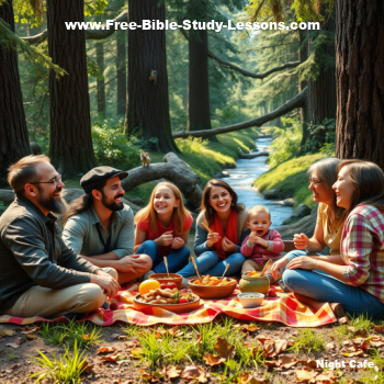 Family Having A Picnic In The Woods