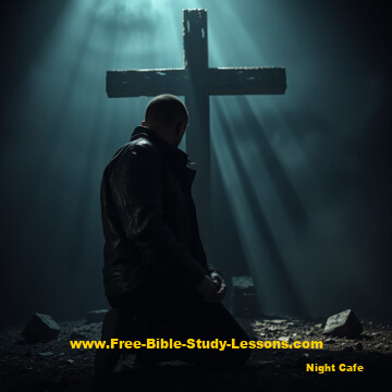 Criminal kneeling before cross