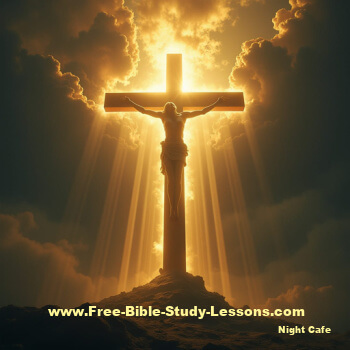 Jesus on the Cross with light breaking through the clouds