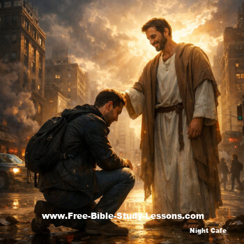 Jesus touching a modern man in a city street