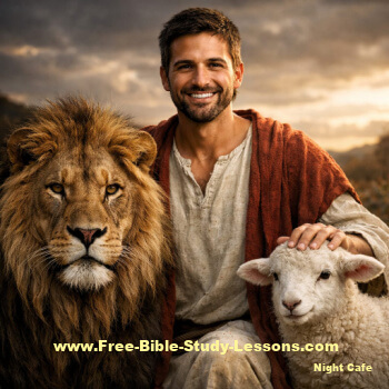 Jesus with a lion and lamb