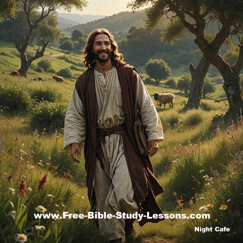 Jesus walking in pasture