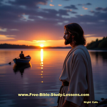 Jesus looking over a lake