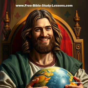 Jesus seated on throne holding world