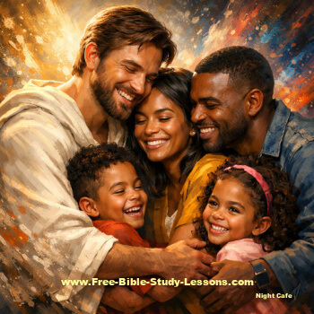 Jesus hugging a family
