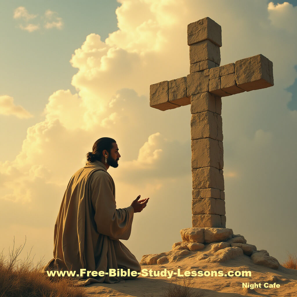 man kneeing at cross