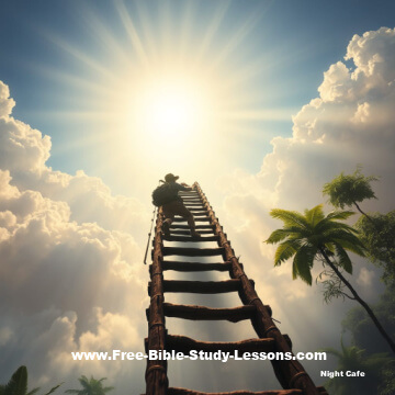 man climbing ladder to the sky