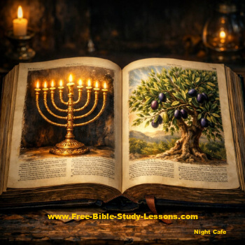 Bible with lampstand and olive tree