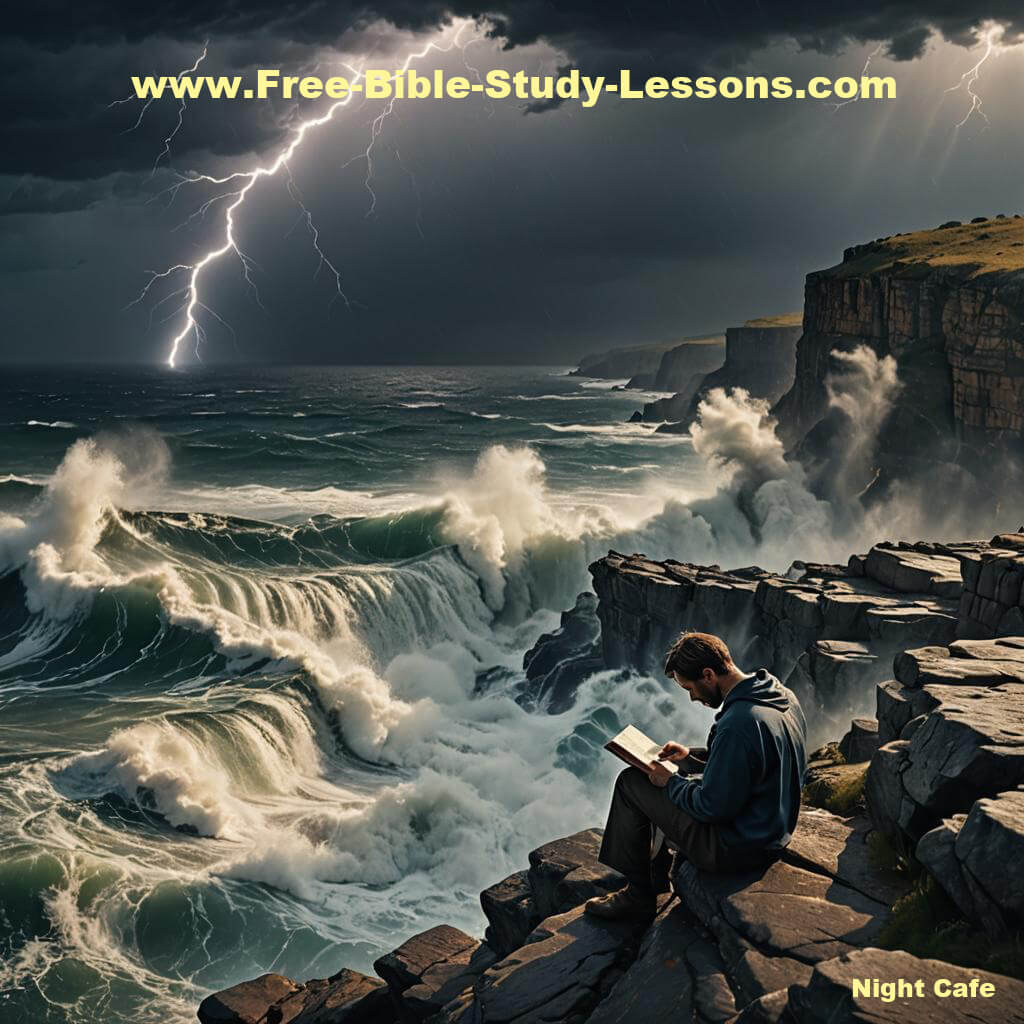 Man reading in a storm.