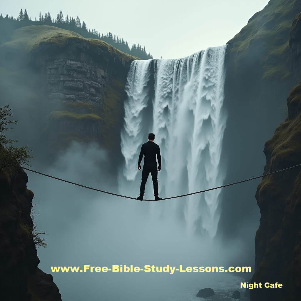 Man on Tight Rope by Falls