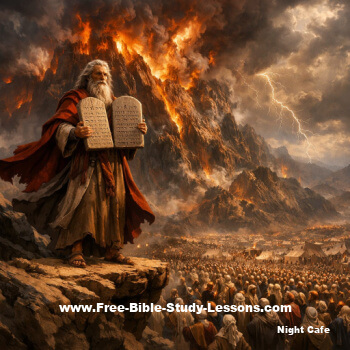 Moses on the mountain with the Law