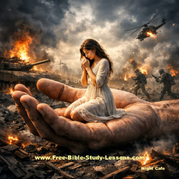 woman praying on a battle ground