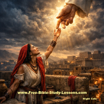 Rahab reaching up to God as He reaches down