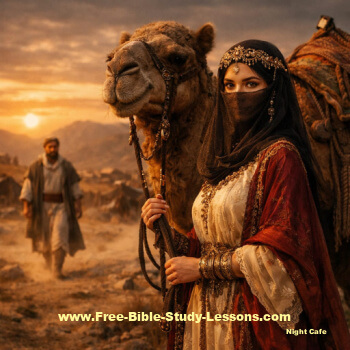 Rebecca standing beside camel