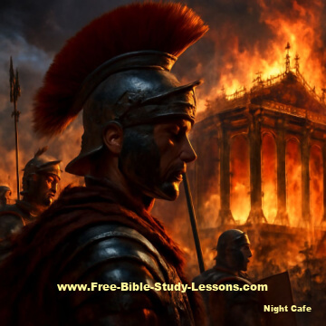 Roman solider watching Jerusalem temple burn