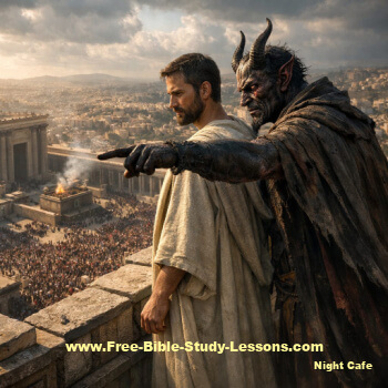 Jesus and devil standing on Temple parpet
