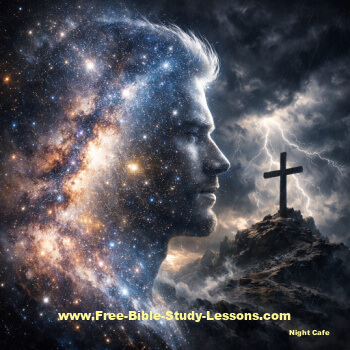 man thinking of the cross with milky way background