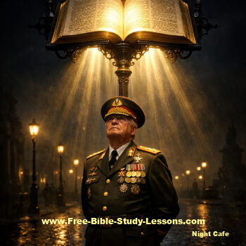 General standing under the light of the Bible