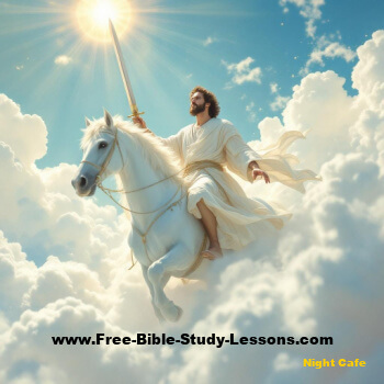 Jesus coming on the clouds on a white horse