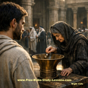 Jesus watching the widow put in her two coins