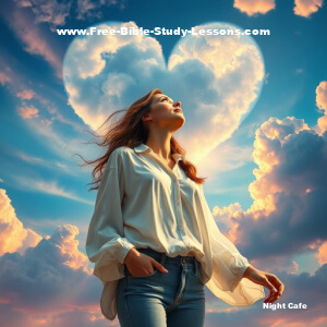 Woman with heart-shaped cloud behind her