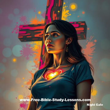 Women with heart in from of Cross