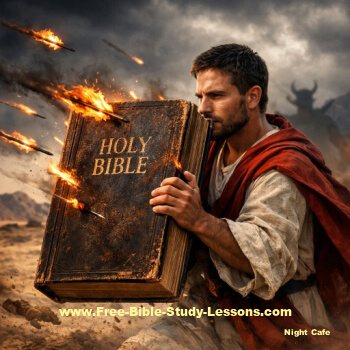 Jesus using the Bible as a shield against firey arrows