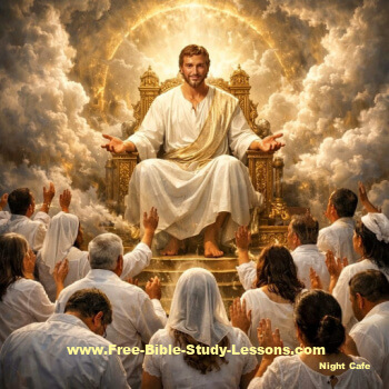 People worshiping Jesus in heaven