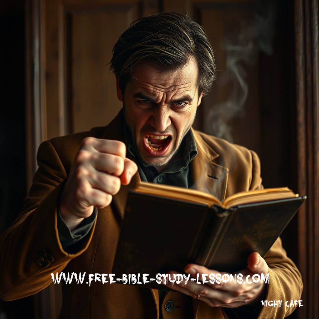 angry man holding Bible as hate literature