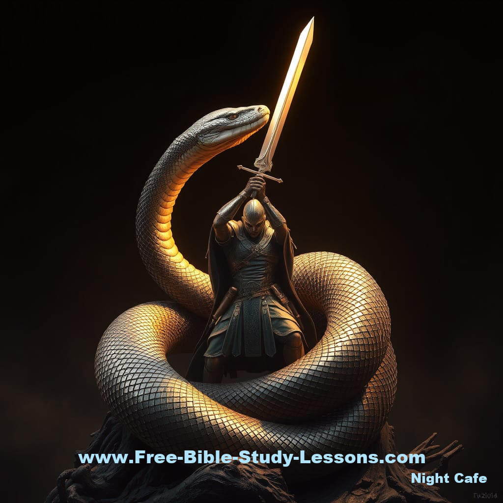 knight attacking snake