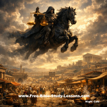 A destroyed economy leads to famine. four riders of the apocalypse - black horse