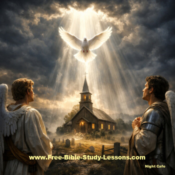 dove descending on church as angels watch