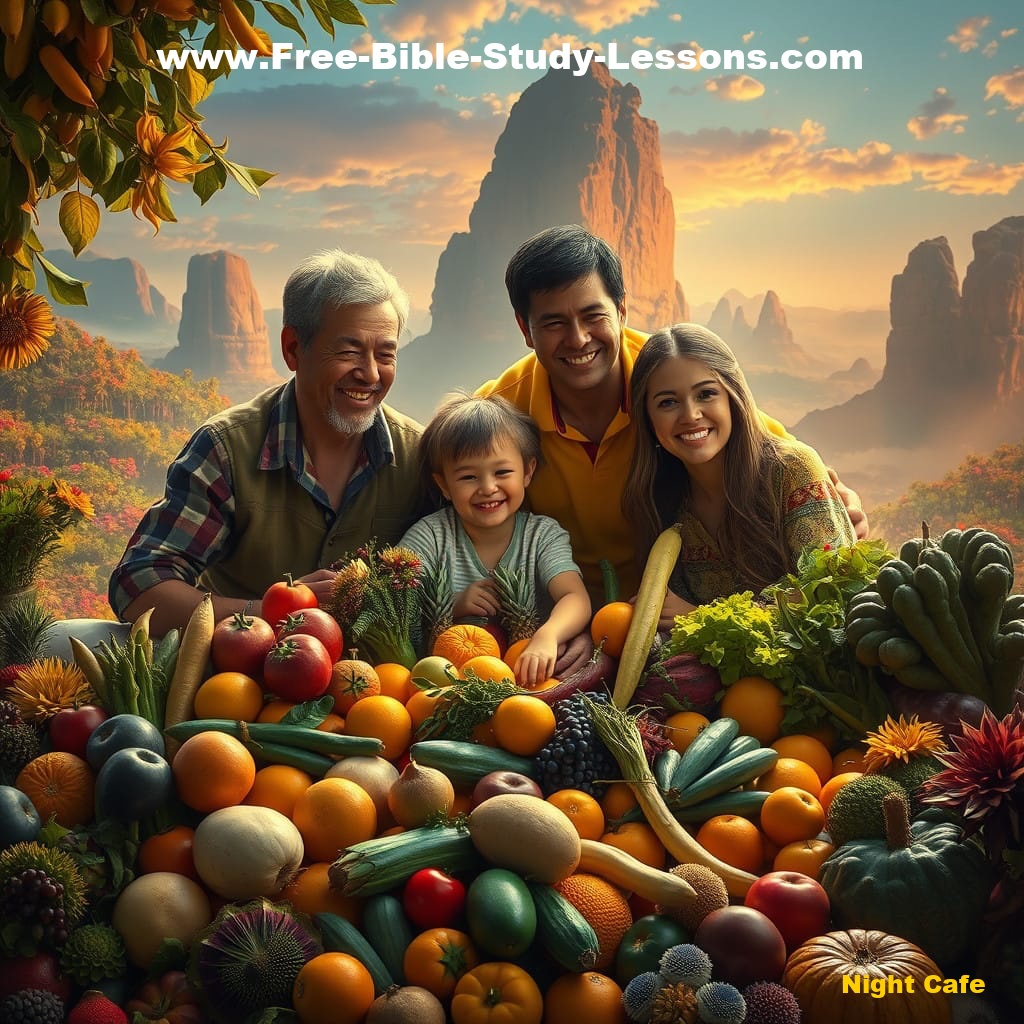 family with lots of food