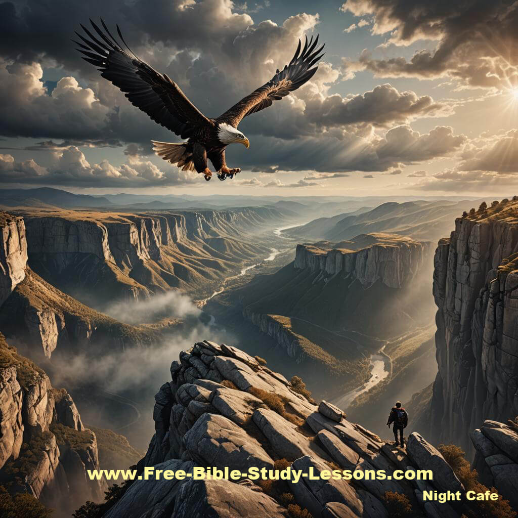 Eagle and man on cliff