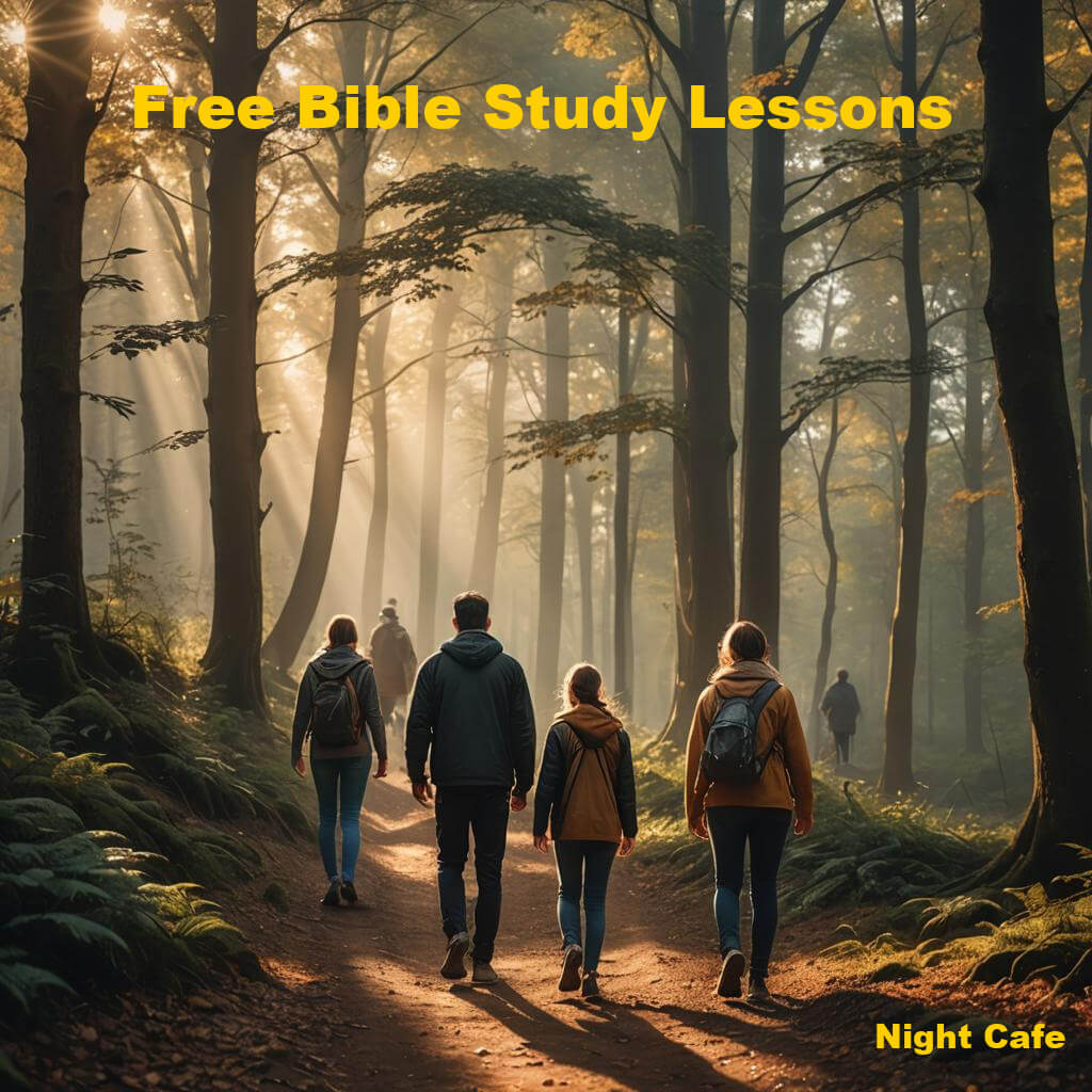 Family walking in woods