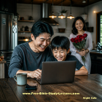 father and son enjoying computer time