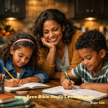 mom homeschooling her children