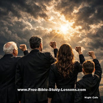 people shaking their fists at God
